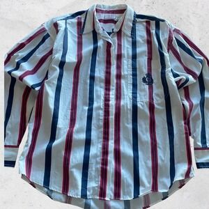 Bobbie Brooks Sport Womens Medium Vintage Nautical Striped Shirt Crest Old Money